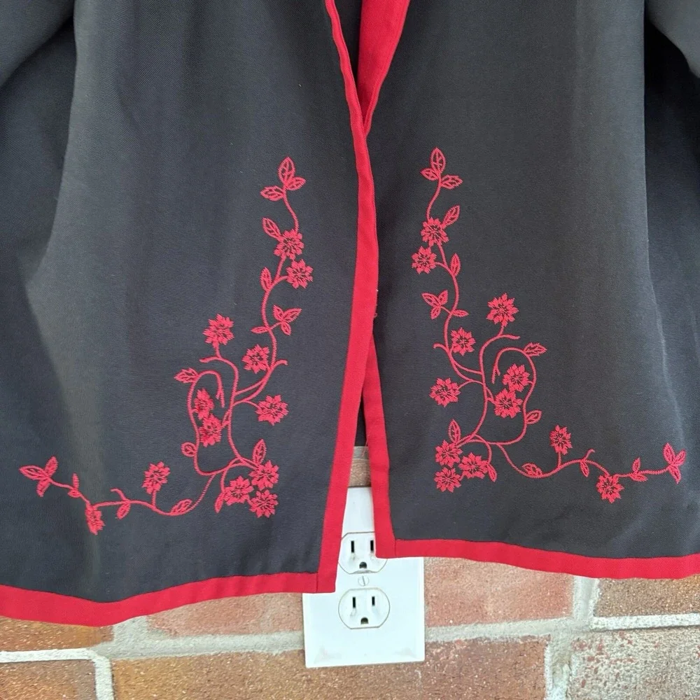 Anthony Richard's Black Red Floral Open Blazer Topper Jacket 20P A1454